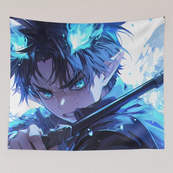 Item preview, Rin Okumura Blue Exorcist Intense Blue Aura Action Portrait designed and sold by bystudiolereve.