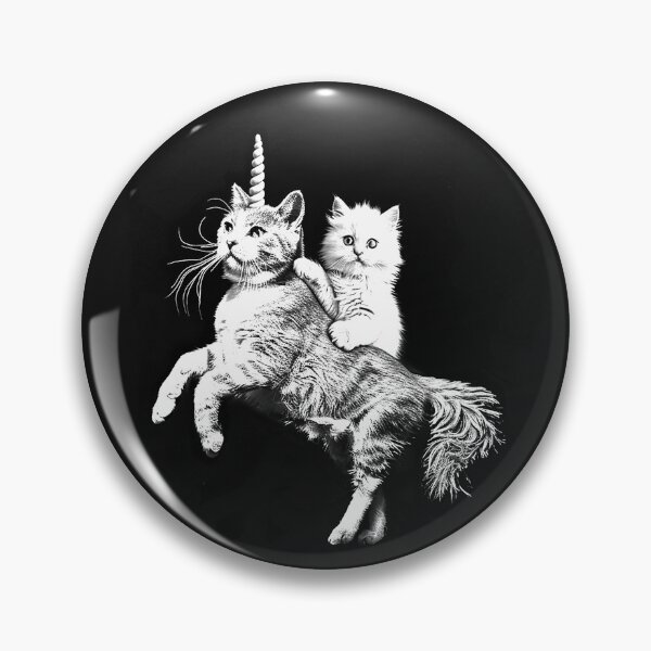 Item preview, Unicorn Cat Carrying a Kitten – Funny Monochrome Fantasy Art designed and sold by inkoutninja.