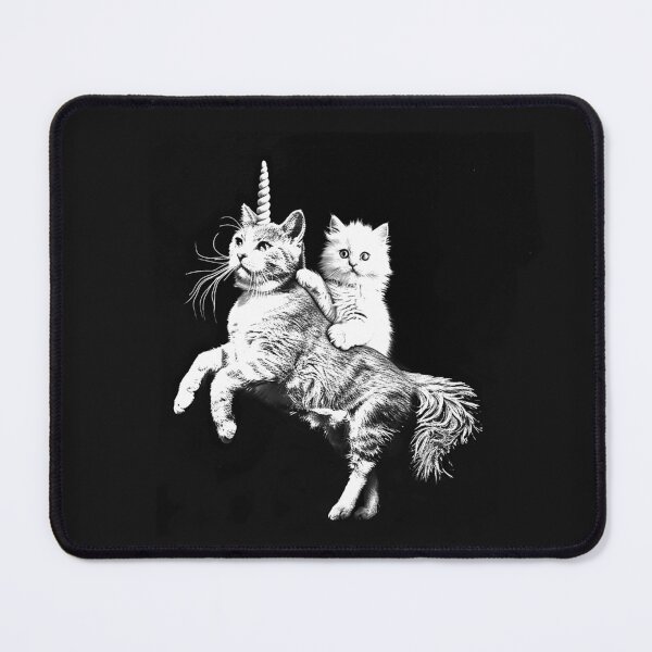 Item preview, Unicorn Cat Carrying a Kitten – Funny Monochrome Fantasy Art designed and sold by inkoutninja.