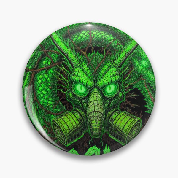 Item preview, TOCOCLAWS Toxic Hydra: Neon Green Gas Mask Dragon Throw Pillow designed and sold by TOCOCLAWS.