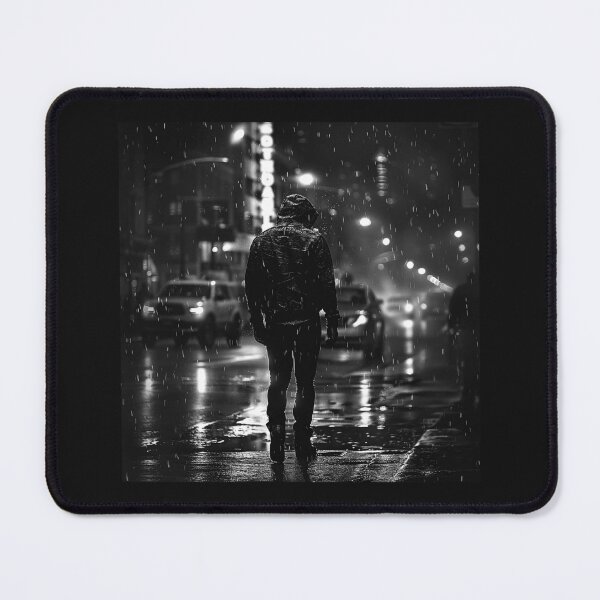 Item preview, Lonely Walk in the Rain – Black and White Urban Night Photography designed and sold by inkoutninja.