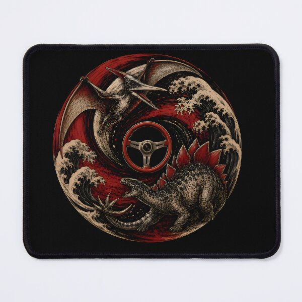 Item preview, JDM Ukiyo-e Dinosaur Circle T-Shirt | Pterodactyl Stegosaurus Wave Art designed and sold by PreeCha Art & Co..