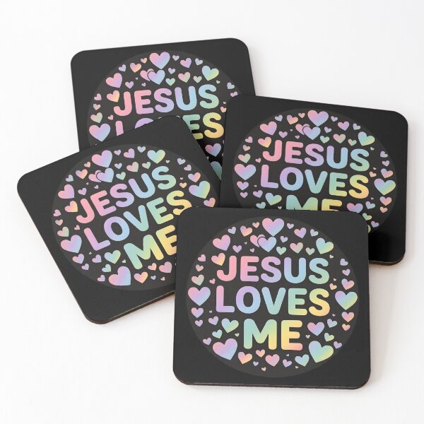 Item preview, Jesus Loves Me ombre rainbow text with hearts designed and sold by PrettyfulStuff.