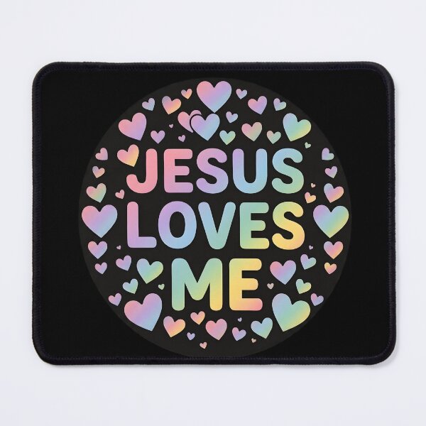 Item preview, Jesus Loves Me ombre rainbow text with hearts designed and sold by PrettyfulStuff.