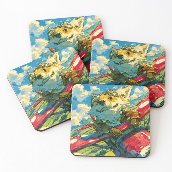 Item preview, Fox Pilot Riding Biplane Wing Watercolor Art designed and sold by UhuCriei .