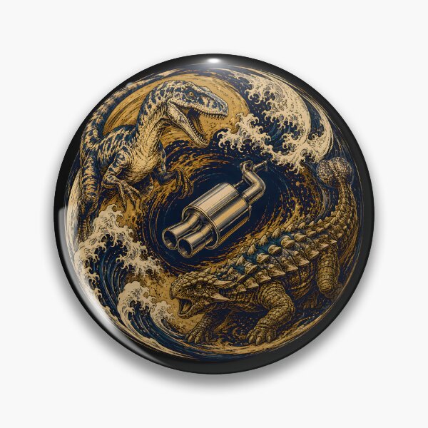 Item preview, Dark Ukiyo-e Dinosaur JDM T-Shirt | Japanese Wave Exhaust Circle Art designed and sold by PreeCha Art & Co..