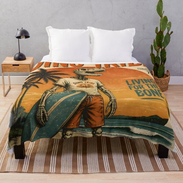 Item preview, Retro Surf Skeleton Dinosaur Poster | Vintage Americana Beach Dino Surfer Art designed and sold by PreeCha Art & Co..