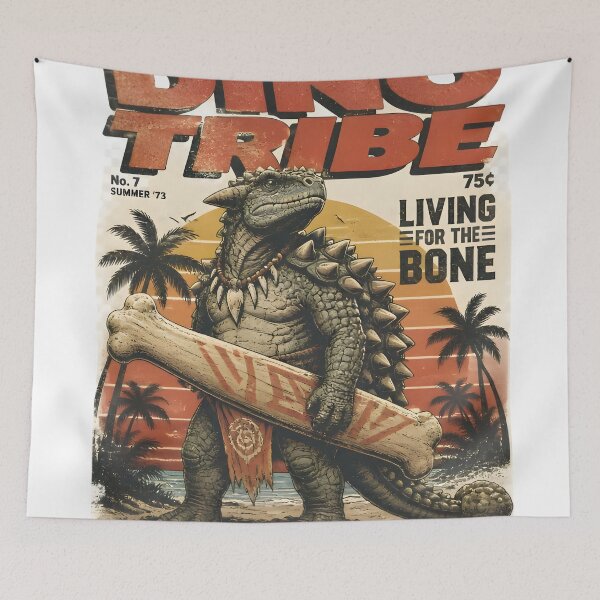 Item preview, Retro Surfing Stegosaurus Poster | Vintage Americana Beach Dinosaur Graphic Art designed and sold by PreeCha Art & Co..