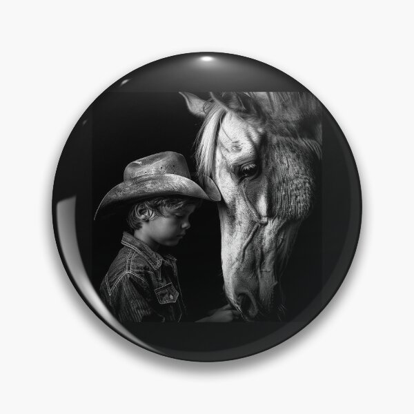 Item preview, Young Cowboy and Horse Friendship – Black and White Western Art designed and sold by inkoutninja.