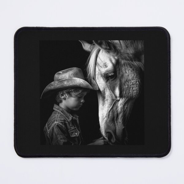 Item preview, Young Cowboy and Horse Friendship – Black and White Western Art designed and sold by inkoutninja.
