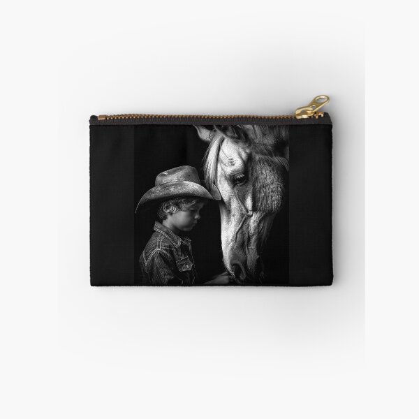 Item preview, Young Cowboy and Horse Friendship – Black and White Western Art designed and sold by inkoutninja.