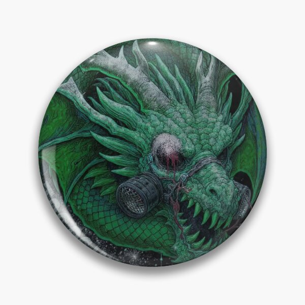 Item preview, TOCOCLAWS Toxic Hydra: Neon Green Gas Mask Dragon Throw Pillow designed and sold by TOCOCLAWS.