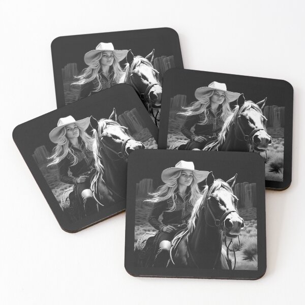 Item preview, Cowgirl Riding a Horse – Black and White Western Portrait designed and sold by inkoutninja.