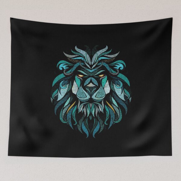 Item preview, Majestic Blue Mosaic Lion Glowing Neon Tribal Lion Art designed and sold by Jo Graphics.