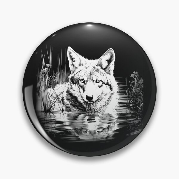 Item preview, Wolf in Water – Black and White Wildlife Art designed and sold by inkoutninja.