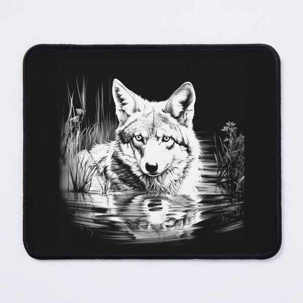 Item preview, Wolf in Water – Black and White Wildlife Art designed and sold by inkoutninja.