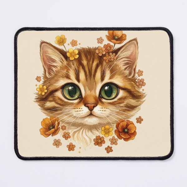 Item preview, Cute Autumn Tabby Cat with Big Green Eyes and Floral Crown | Cozy Fall Kitten Illustration designed and sold by digitalbob60.