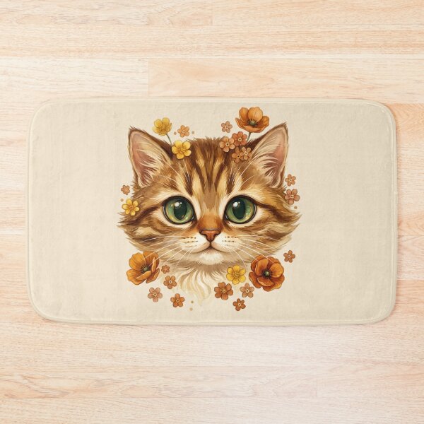 Item preview, Cute Autumn Tabby Cat with Big Green Eyes and Floral Crown | Cozy Fall Kitten Illustration designed and sold by digitalbob60.