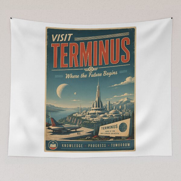 Item preview, Visit Terminus Vintage Travel Poster – Where the Future Begins Retro Sci-Fi Art designed and sold by Extravanganzza.