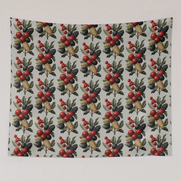 Item preview, Vintage Christmas Berries and Golden Pinecones Illustration designed and sold by colorful-white.