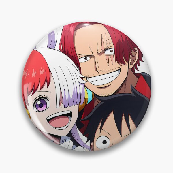 Item preview, Shanks One Piece Playful Selfie Smile With Uta And Luffy designed and sold by Williamhallano.