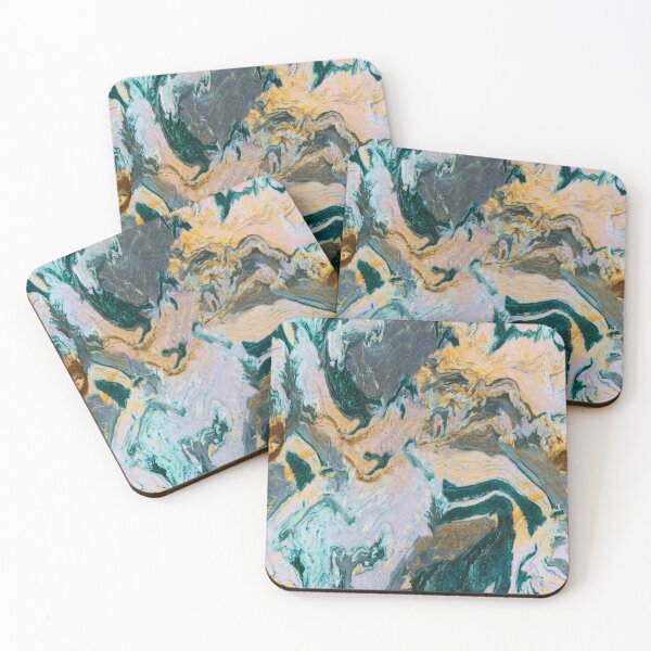 Item preview, Modern Acrylic Pour Teal Gold Blush Pink Abstract designed and sold by L&L.