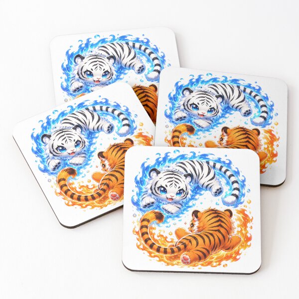 Item preview, Kawaii Fire and Ice Tigers | Cute Elemental Tiger Yin Yang Fantasy Design designed and sold by Extravanganzza.