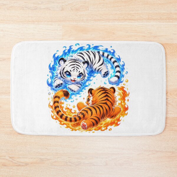 Item preview, Kawaii Fire and Ice Tigers | Cute Elemental Tiger Yin Yang Fantasy Design designed and sold by Extravanganzza.