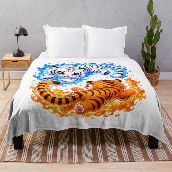 Item preview, Kawaii Fire and Ice Tigers | Cute Elemental Tiger Yin Yang Fantasy Design designed and sold by Extravanganzza.