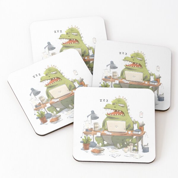Item preview, Sleepy Dinosaur Working at Messy Desk designed and sold by PreeCha Art & Co..