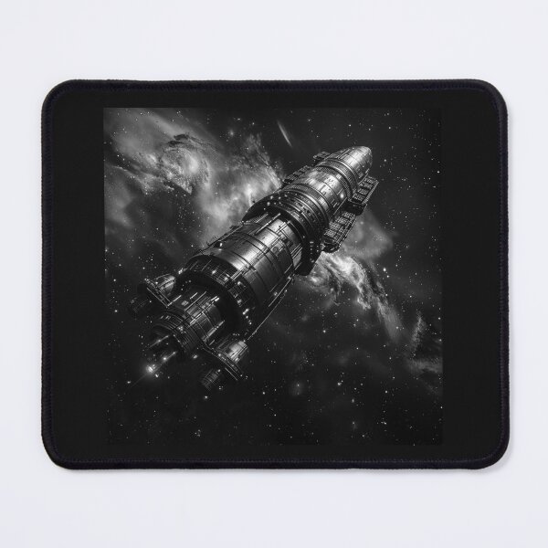 Item preview, Futuristic Spaceship in Deep Space – Monochrome Sci-Fi Art designed and sold by inkoutninja.