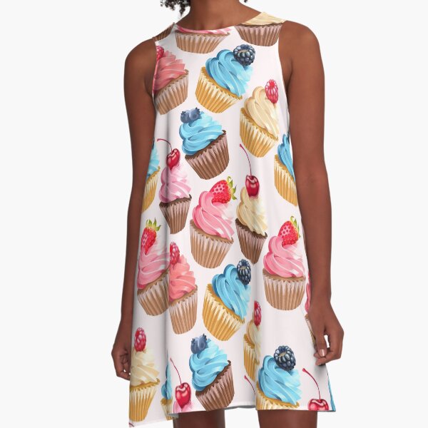 Deliciosos cupcakes retro Vestido acampanado