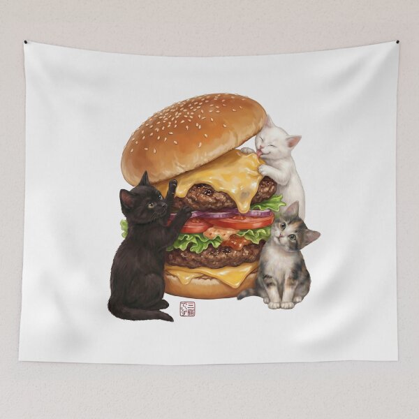 Item preview, Cute Double Cheeseburger and Triplet Cats designed and sold by JapanekoGallery.