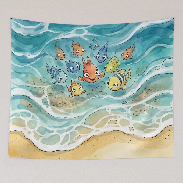 Item preview, Happy Little Fish Watercolor Beach Shore Art designed and sold by Trevor Cutler.