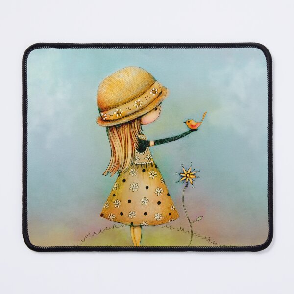 Item preview, Cute Whimsical Girl in Nature with Bird and Flower designed and sold by Karin Taylor.