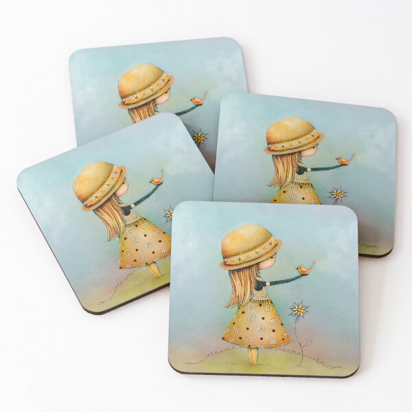 Item preview, Cute Whimsical Girl in Nature with Bird and Flower designed and sold by Karin Taylor.