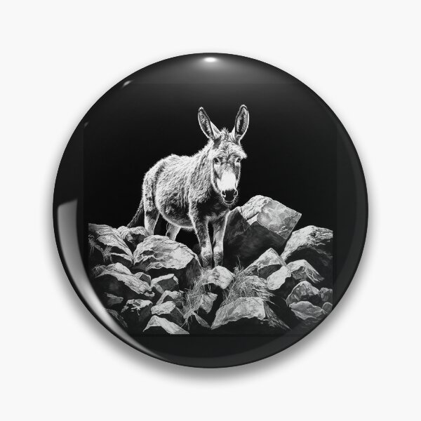 Item preview, Donkey Standing on Rocky Terrain – Black and White Animal Art designed and sold by inkoutninja.