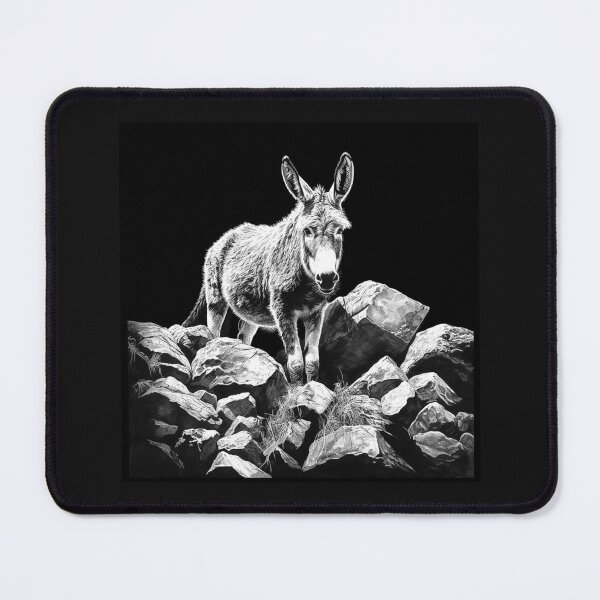 Item preview, Donkey Standing on Rocky Terrain – Black and White Animal Art designed and sold by inkoutninja.