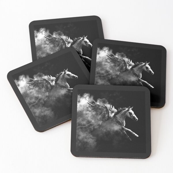 Item preview, Winged Pegasus Horse in Smoke – Black and White Fantasy Art designed and sold by inkoutninja.