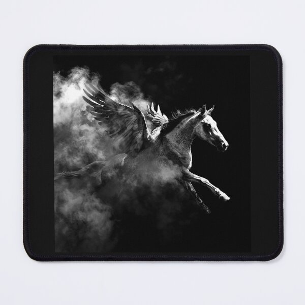 Item preview, Winged Pegasus Horse in Smoke – Black and White Fantasy Art designed and sold by inkoutninja.
