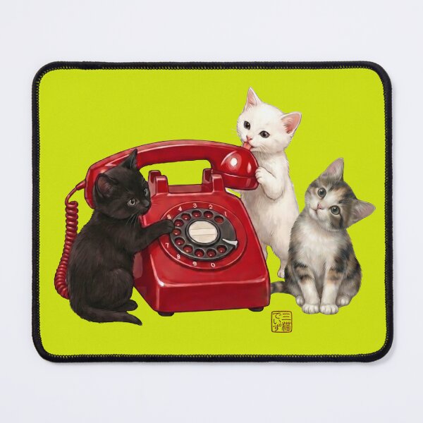 Item preview, Cute Retro Japanese Red Rotary Phone and Triplet Cats designed and sold by JapanekoGallery.