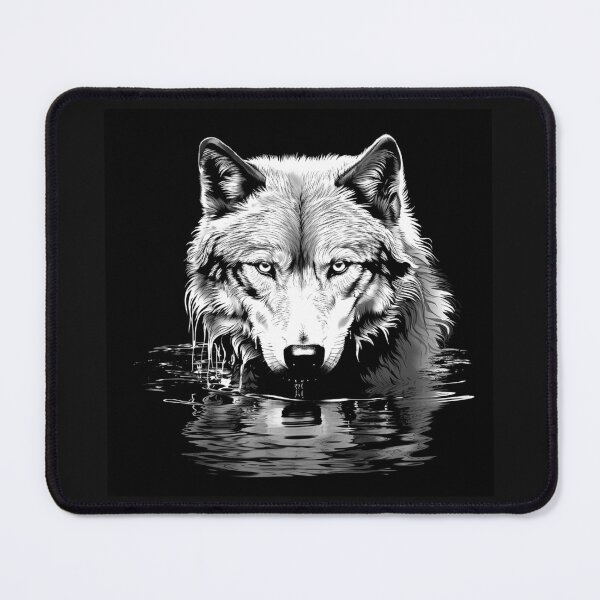 Item preview, Intense Wolf Emerging from Water – Black and White Wildlife Art designed and sold by inkoutninja.