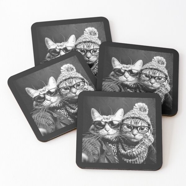 Item preview, Cool Cats Winter Selfie – Funny Black and White Cat Art designed and sold by inkoutninja.
