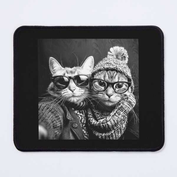 Item preview, Cool Cats Winter Selfie – Funny Black and White Cat Art designed and sold by inkoutninja.