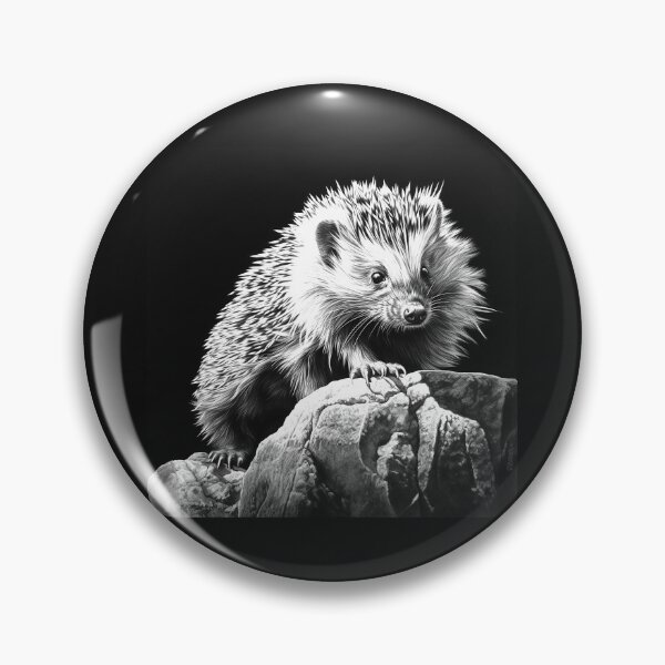 Item preview, Cute Hedgehog on a Rock – Black and White Wildlife Art designed and sold by inkoutninja.