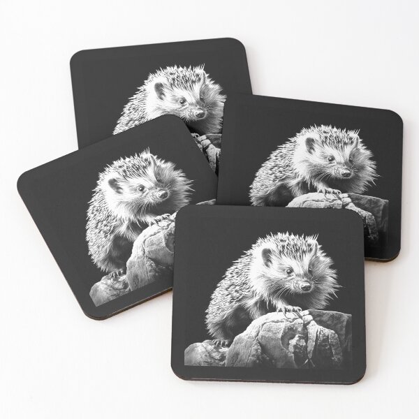 Item preview, Cute Hedgehog on a Rock – Black and White Wildlife Art designed and sold by inkoutninja.