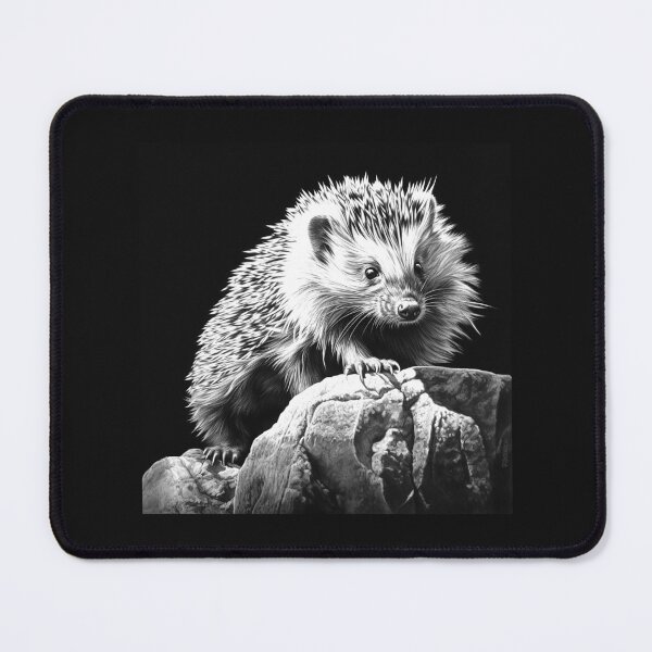 Item preview, Cute Hedgehog on a Rock – Black and White Wildlife Art designed and sold by inkoutninja.