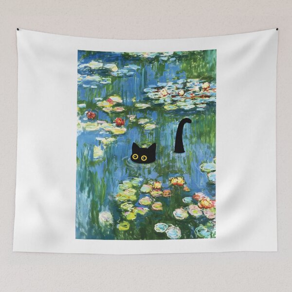 Item preview, monet cat in water lilies pond designed and sold by PurrfectHome.