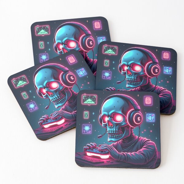 Item preview, Neon-Lit Skull Gamer | Cool Gaming Skull Headphone Art designed and sold by Dreambytes.