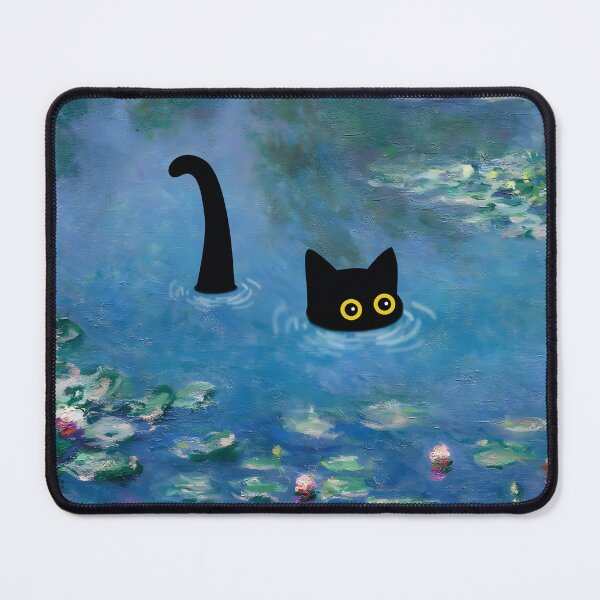 Item preview, cute black cat under waterlilies monet designed and sold by PurrfectHome.